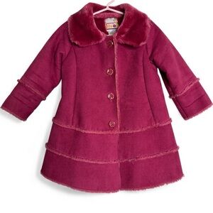 Widgeon Plush Lined Faux Suede Pea Coat Toddler Size 3 Pink Super Soft & Cozy